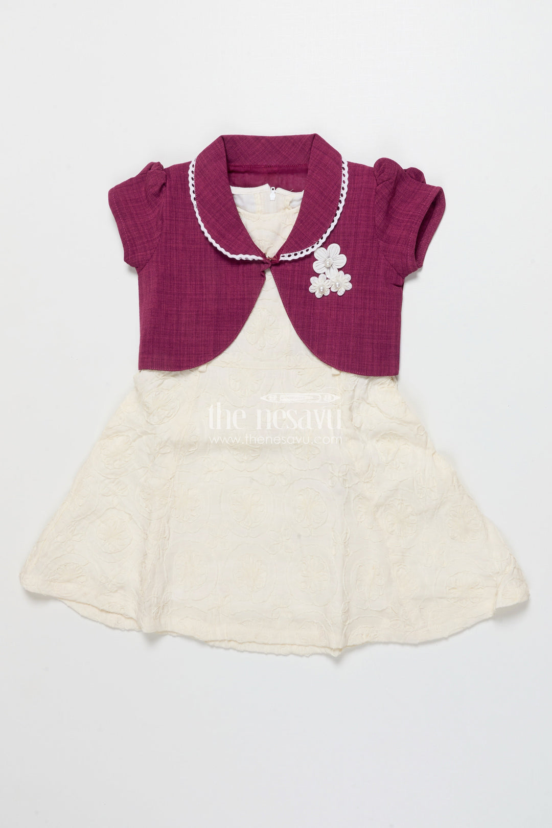 The Nesavu Girls Cotton Frock Baby Girl Frock with Jacket for Festive Gatherings and Family Events Nesavu 20 (3Y) / Purple GFC1832B-20 Nesavu baby girl frock embroidered jacket festive gatherings family functions