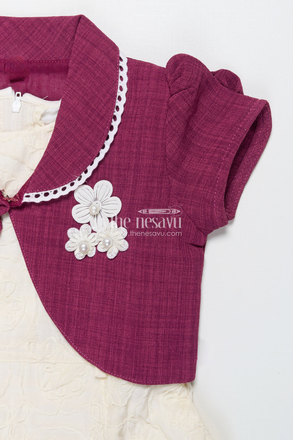 The Nesavu Girls Cotton Frock Baby Girl Frock with Jacket for Festive Gatherings and Family Events Nesavu Nesavu baby girl frock embroidered jacket festive gatherings family functions