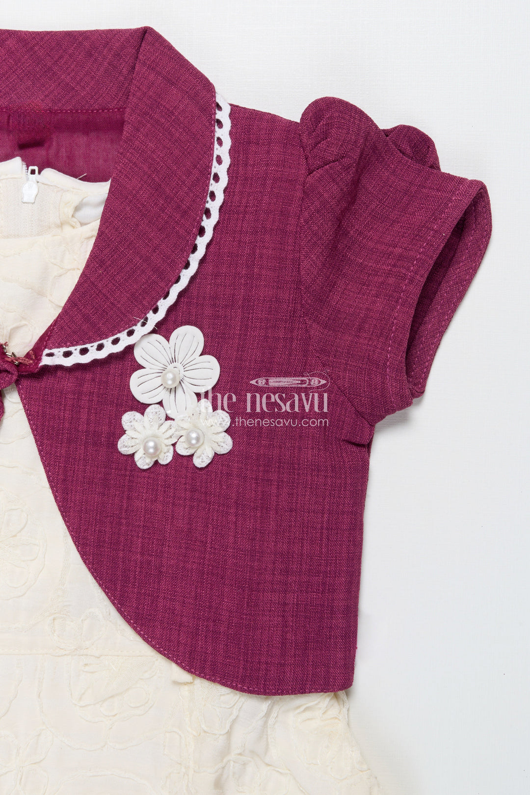 The Nesavu Girls Cotton Frock Baby Girl Frock with Jacket for Festive Gatherings and Family Events Nesavu Nesavu baby girl frock embroidered jacket festive gatherings family functions