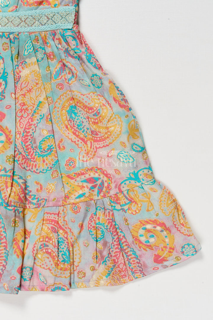 The Nesavu Girls Cotton Frock Baby Girl Frock with Traditional Paisley Print for Ethnic Functions Nesavu Nesavu baby girl ethnic frock with paisley digital print and strappy shoulders