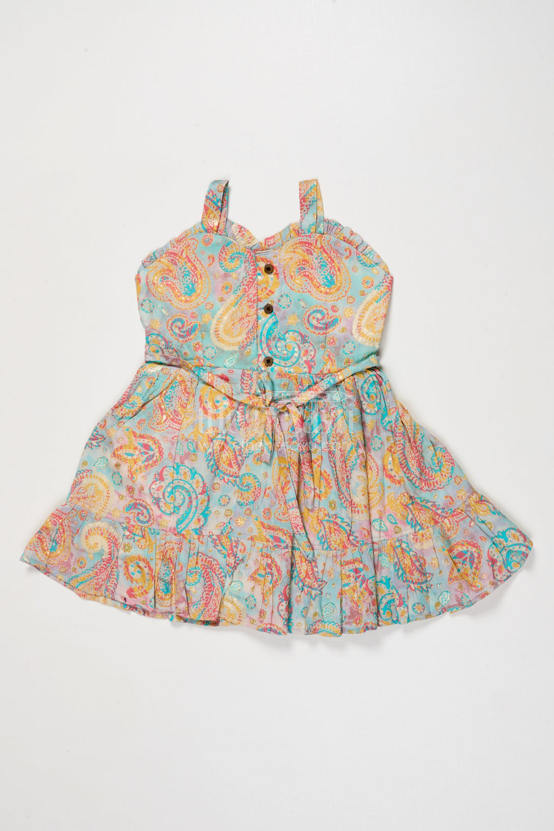 The Nesavu Girls Cotton Frock Baby Girl Frock with Traditional Paisley Print for Ethnic Functions Nesavu Nesavu baby girl ethnic frock with paisley digital print and strappy shoulders
