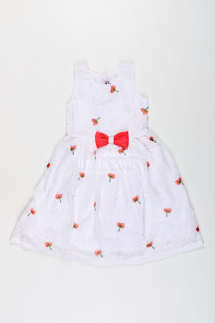 The Nesavu Girls Fancy Frock Baby Girl Georgette Frock with Cherry Embroidery and Peach Bow for Festive Occasions Nesavu 20 (3Y) / Pink GFC1930B-20 Nesavu baby girl georgette frock cherry embroidery peach waist bow birthdays