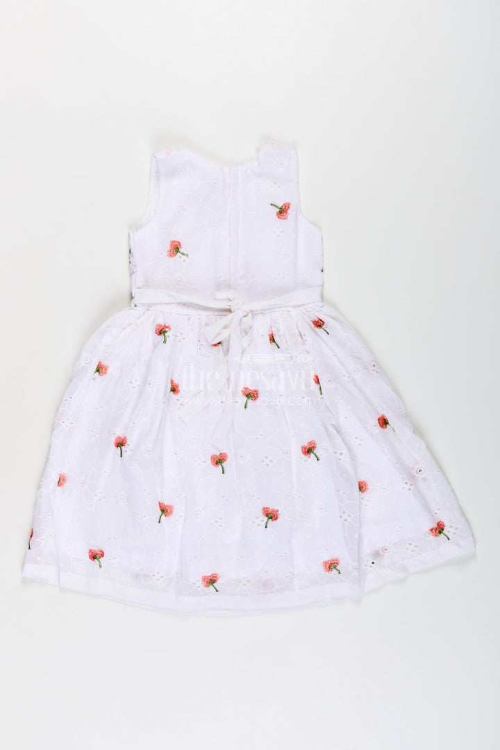 The Nesavu Girls Fancy Frock Baby Girl Georgette Frock with Cherry Embroidery and Peach Bow for Festive Occasions Nesavu Nesavu baby girl georgette frock cherry embroidery peach waist bow birthdays