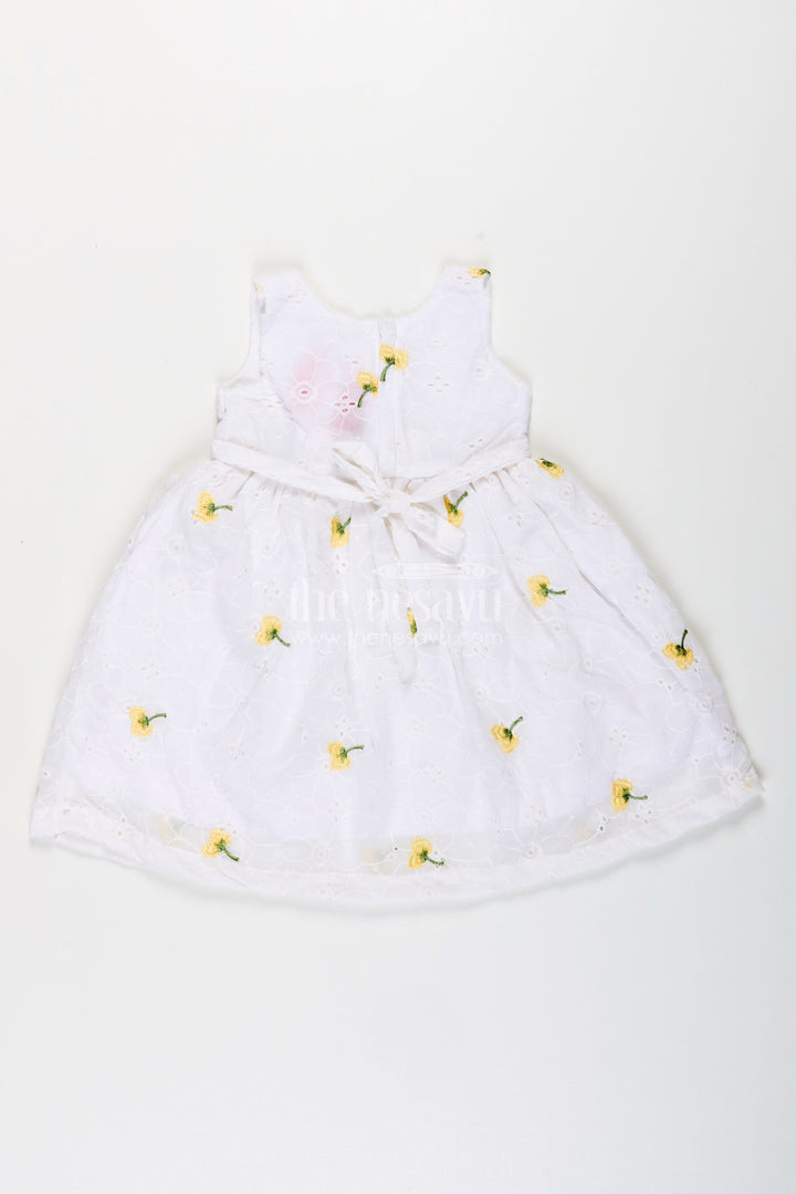 The Nesavu Girls Fancy Frock Baby Girl Georgette Frock with Cherry Embroidery and Yellow Bow for Parties Nesavu Nesavu baby girl georgette frock cherry embroidery yellow waist bow celebrations