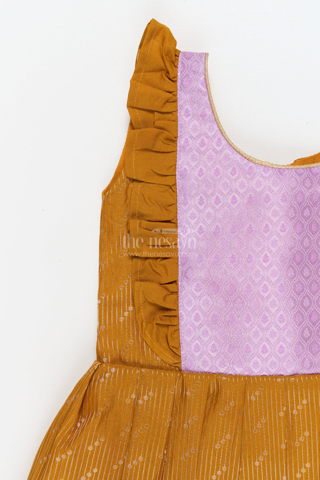 The Nesavu Girls Kanchi Silk Frock Baby Girl Kanchi Silk Frock for Festive Celebrations and Family Functions Nesavu Nesavu baby girl Kanchi silk frock for traditional festivals, poojas, and milestone celebrations