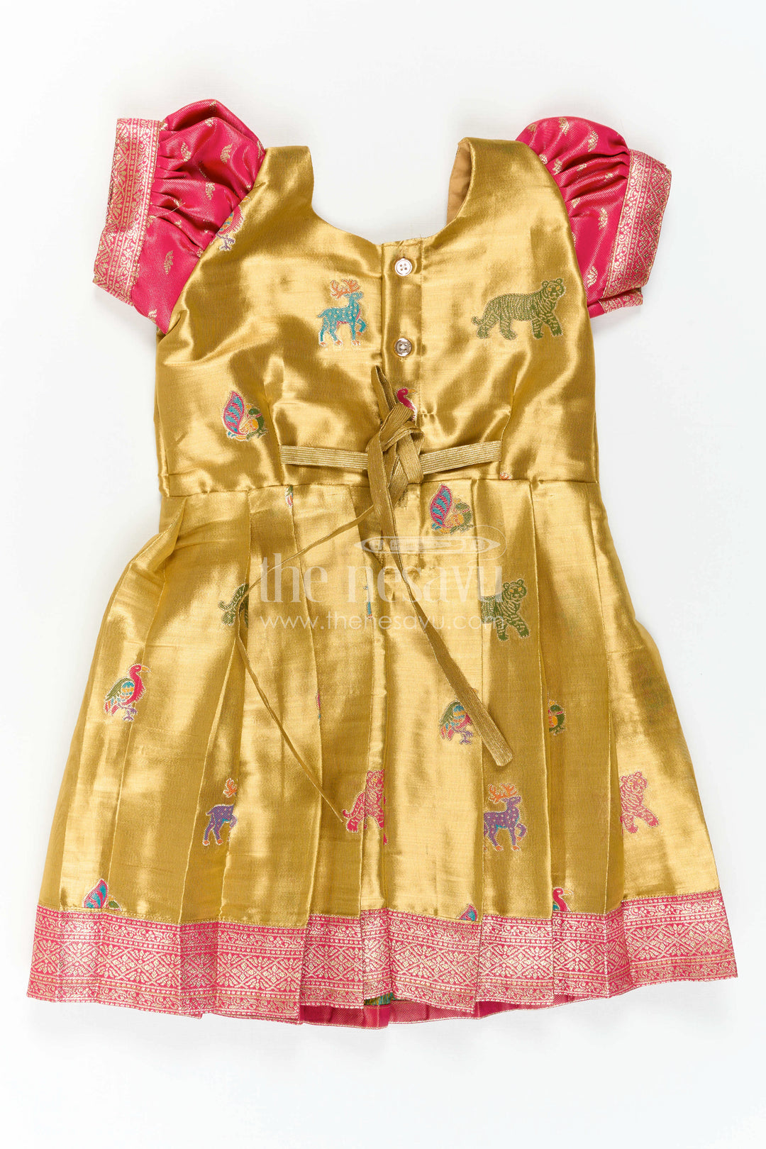 The Nesavu Girls Kanchi Silk Frock Baby Girl Kanchi Silk Frock for Festive Celebrations and Weddings Nesavu Nesavu Baby Girl Kanchi Silk Frock With Artistic Woven Motifs And Festive Small Border