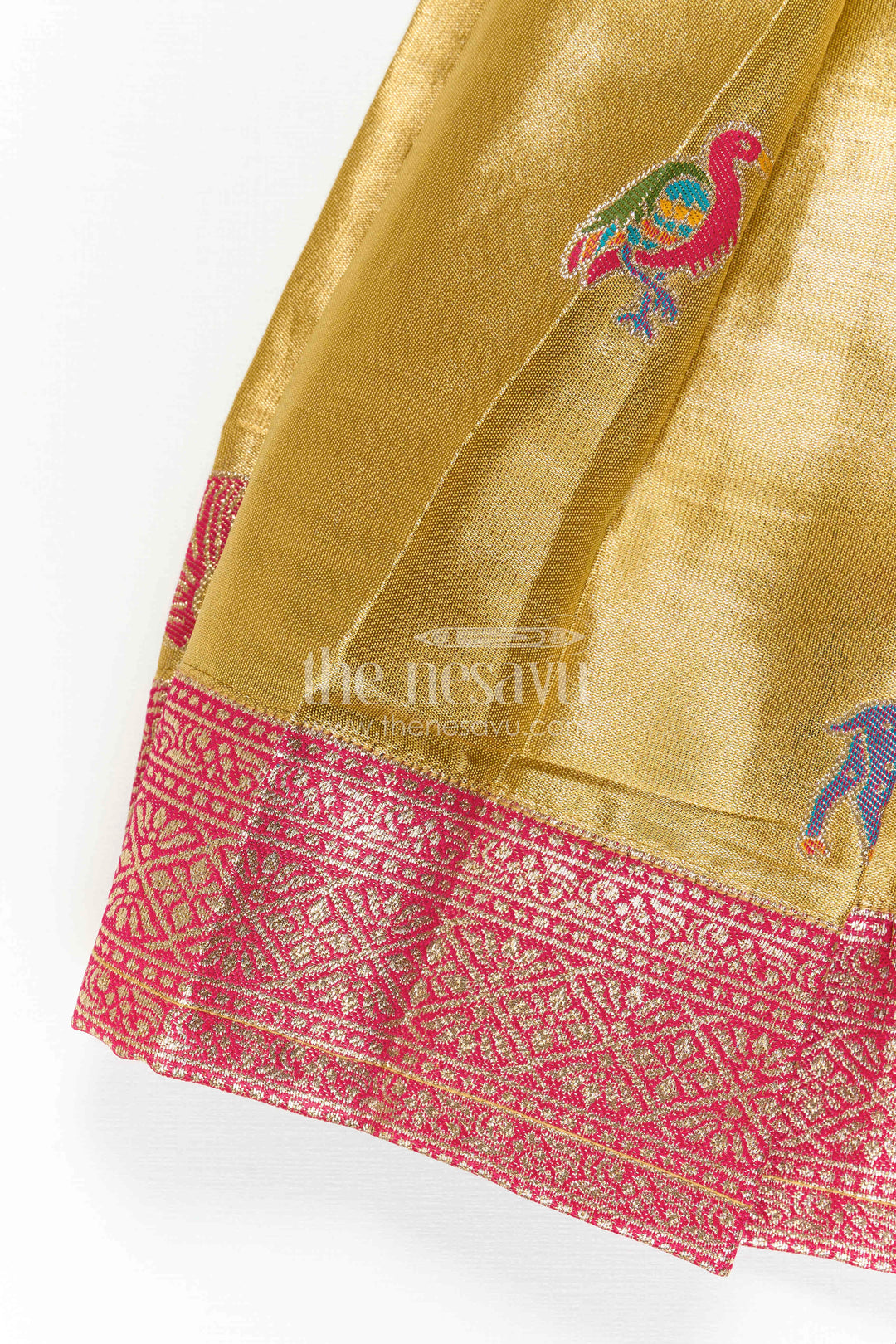 The Nesavu Girls Kanchi Silk Frock Baby Girl Kanchi Silk Frock for Festive Celebrations and Weddings Nesavu Nesavu Baby Girl Kanchi Silk Frock With Artistic Woven Motifs And Festive Small Border