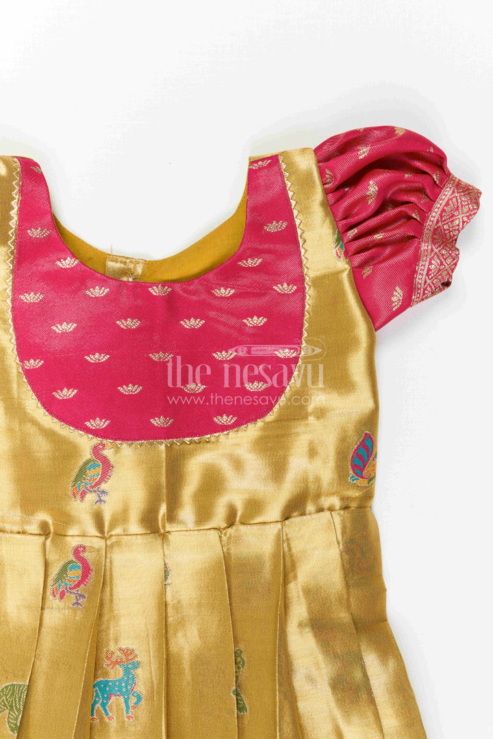 The Nesavu Girls Kanchi Silk Frock Baby Girl Kanchi Silk Frock for Festive Celebrations and Weddings Nesavu Nesavu Baby Girl Kanchi Silk Frock With Artistic Woven Motifs And Festive Small Border