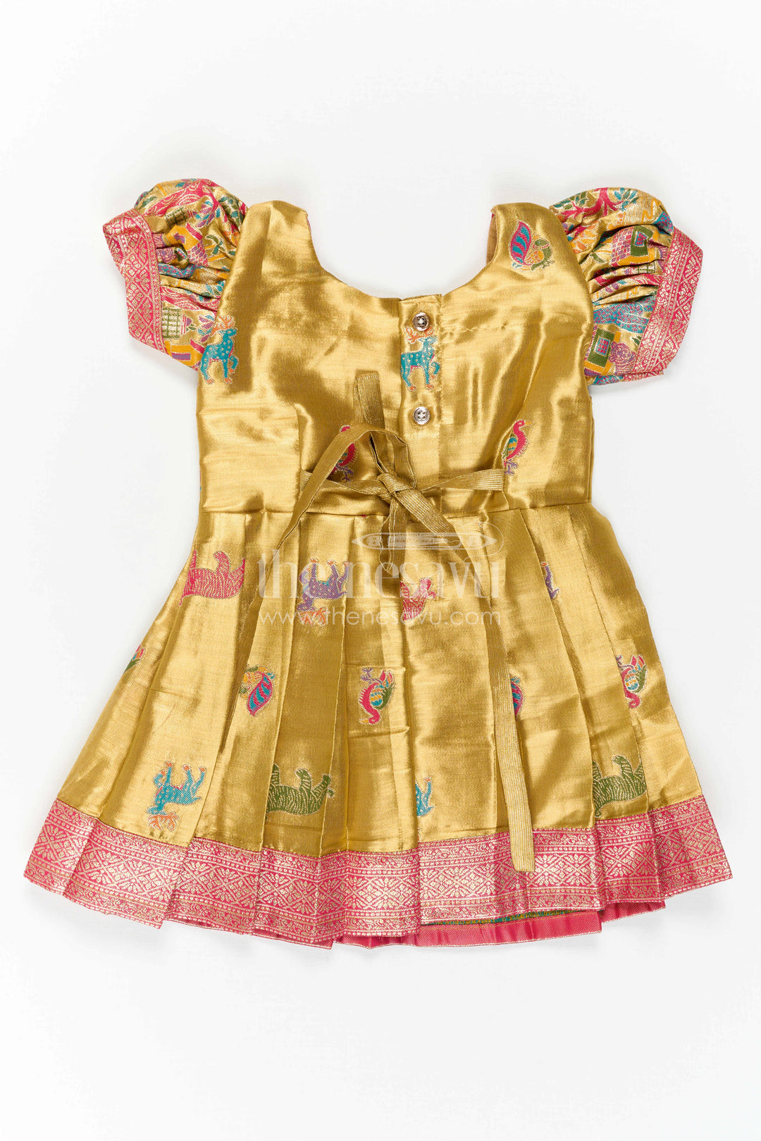 The Nesavu Girls Kanchi Silk Frock Baby Girl Kanchi Silk Frock for Festive Celebrations and Weddings Nesavu Nesavu Baby Girl Kanchi Silk Frock With Artistic Woven Motifs And Festive Small Border