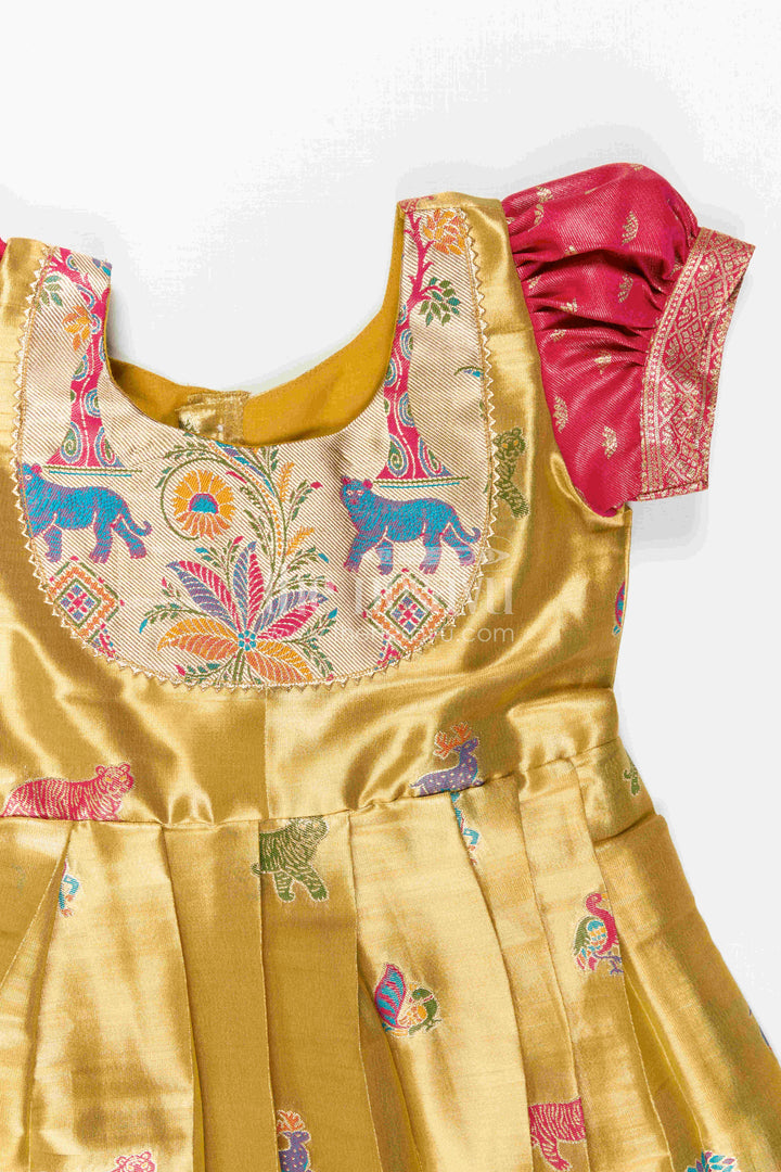 The Nesavu Girls Kanchi Silk Frock Baby Girl Kanchi Silk Frock for Festive Celebrations and Weddings Nesavu Nesavu Baby Girl Kanchi Silk Frock With Artistic Woven Motifs And Festive Small Border