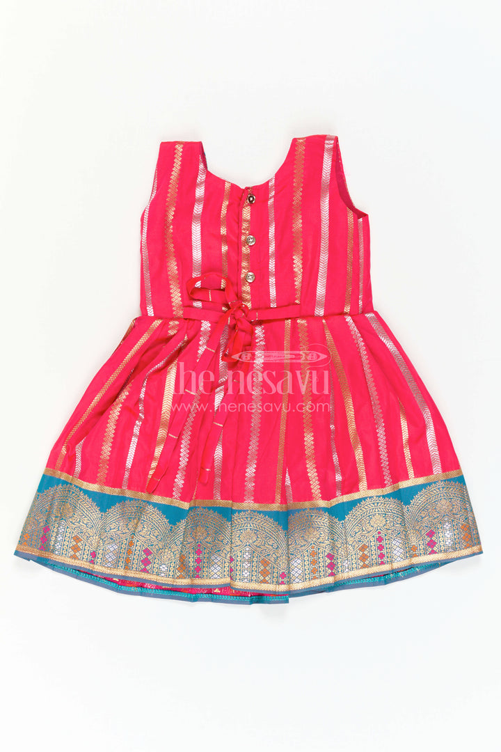 The Nesavu Girls Kanchi Silk Frock Baby Girl Kanchi Silk Frock for Festive Functions and Weddings Nesavu Nesavu Baby Girl Kanchi Silk Frock With Woven Stripes And Big Border For Festive Occasions