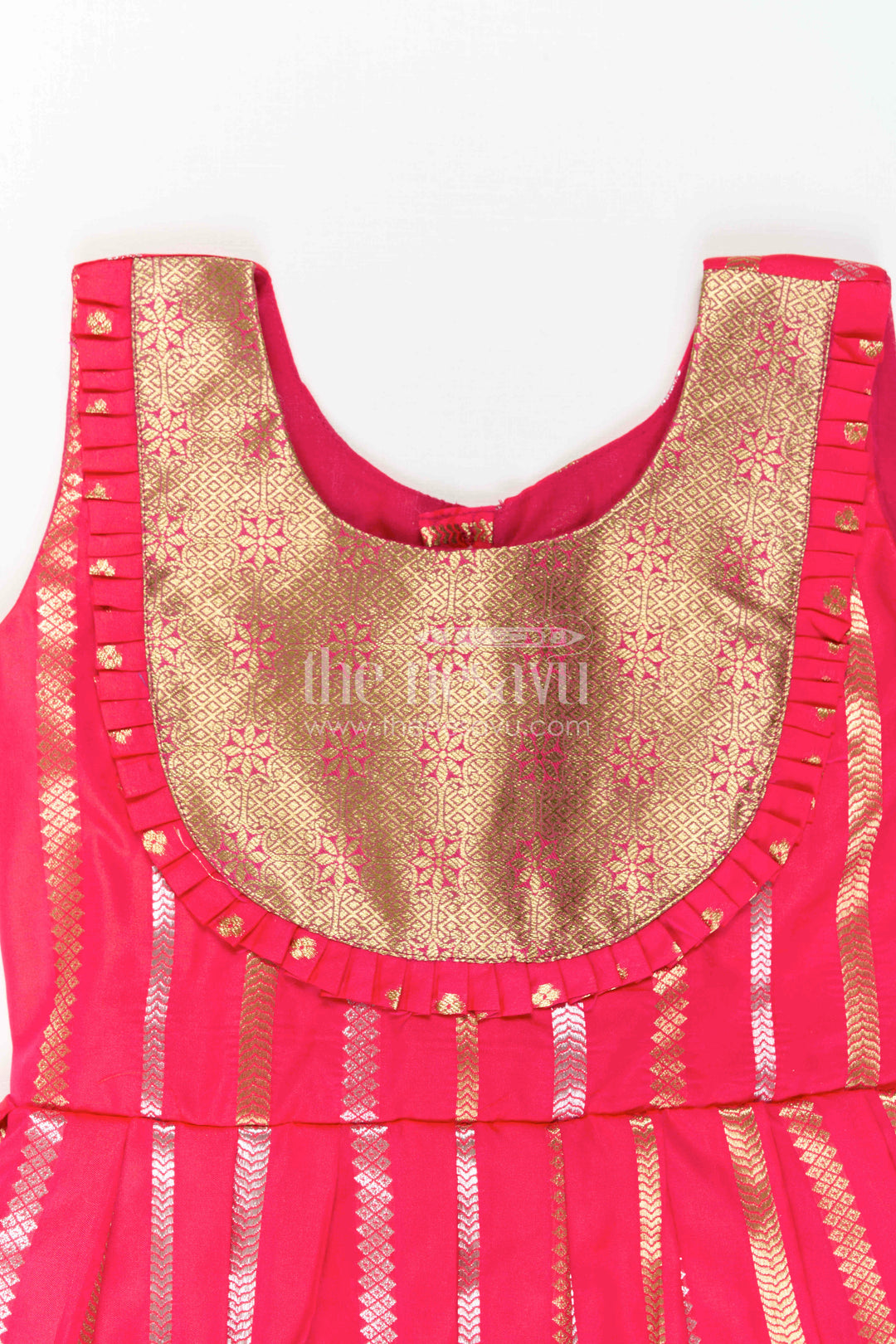 The Nesavu Girls Kanchi Silk Frock Baby Girl Kanchi Silk Frock for Festive Functions and Weddings Nesavu Nesavu Baby Girl Kanchi Silk Frock With Woven Stripes And Big Border For Festive Occasions