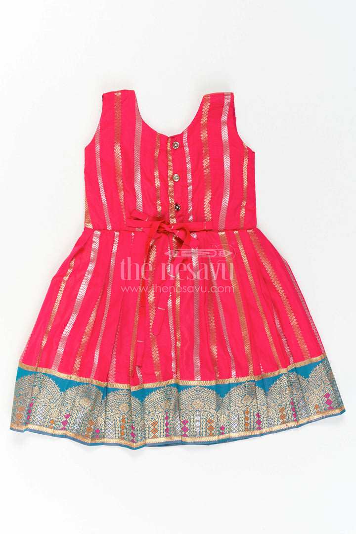 The Nesavu Girls Kanchi Silk Frock Baby Girl Kanchi Silk Frock for Festive Functions and Weddings Nesavu Nesavu Baby Girl Kanchi Silk Frock With Woven Stripes And Big Border For Festive Occasions
