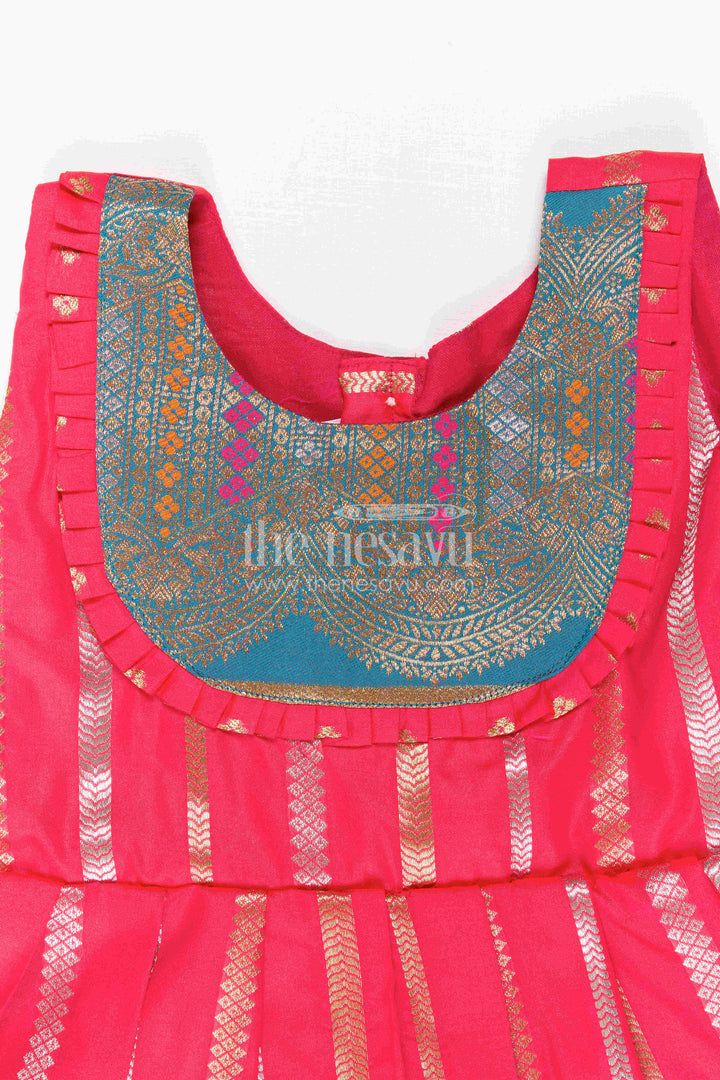 The Nesavu Girls Kanchi Silk Frock Baby Girl Kanchi Silk Frock for Festive Functions and Weddings Nesavu Nesavu Baby Girl Kanchi Silk Frock With Woven Stripes And Big Border For Festive Occasions