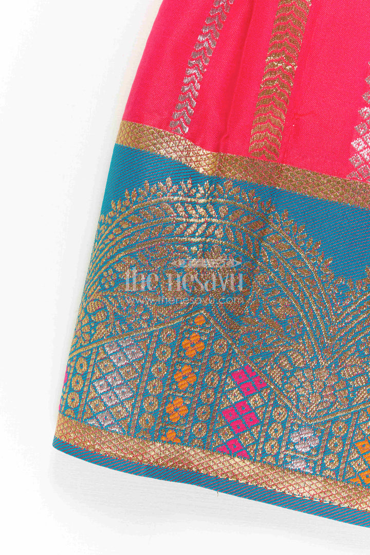 The Nesavu Girls Kanchi Silk Frock Baby Girl Kanchi Silk Frock for Festive Functions and Weddings Nesavu Nesavu Baby Girl Kanchi Silk Frock With Woven Stripes And Big Border For Festive Occasions