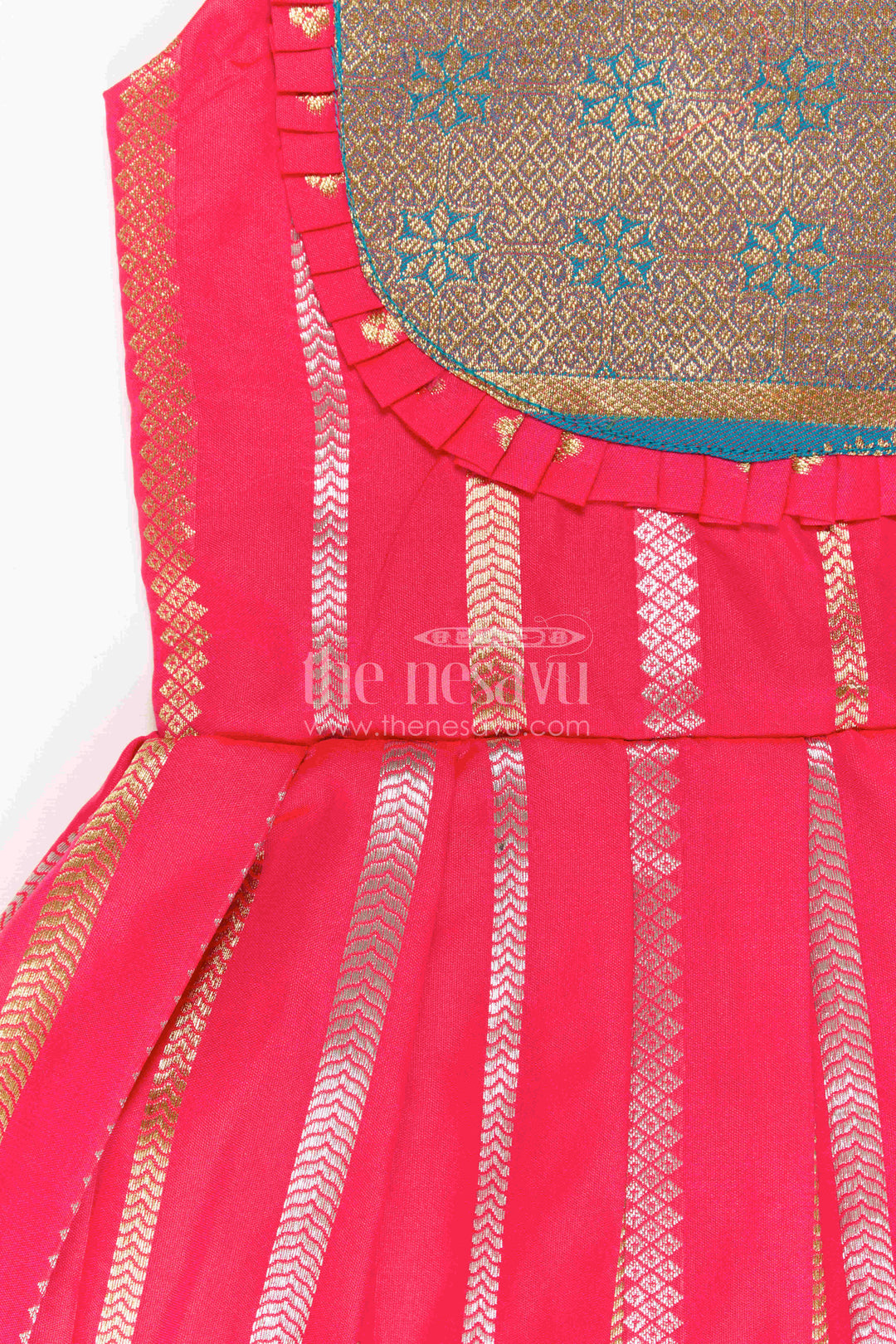 The Nesavu Girls Kanchi Silk Frock Baby Girl Kanchi Silk Frock for Festive Functions and Weddings Nesavu Nesavu Baby Girl Kanchi Silk Frock With Woven Stripes And Big Border For Festive Occasions