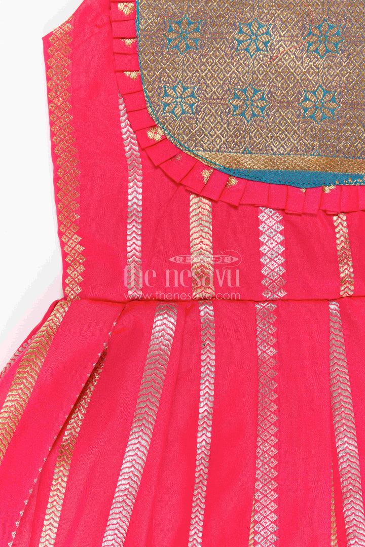 The Nesavu Girls Kanchi Silk Frock Baby Girl Kanchi Silk Frock for Festive Functions and Weddings Nesavu Nesavu Baby Girl Kanchi Silk Frock With Woven Stripes And Big Border For Festive Occasions