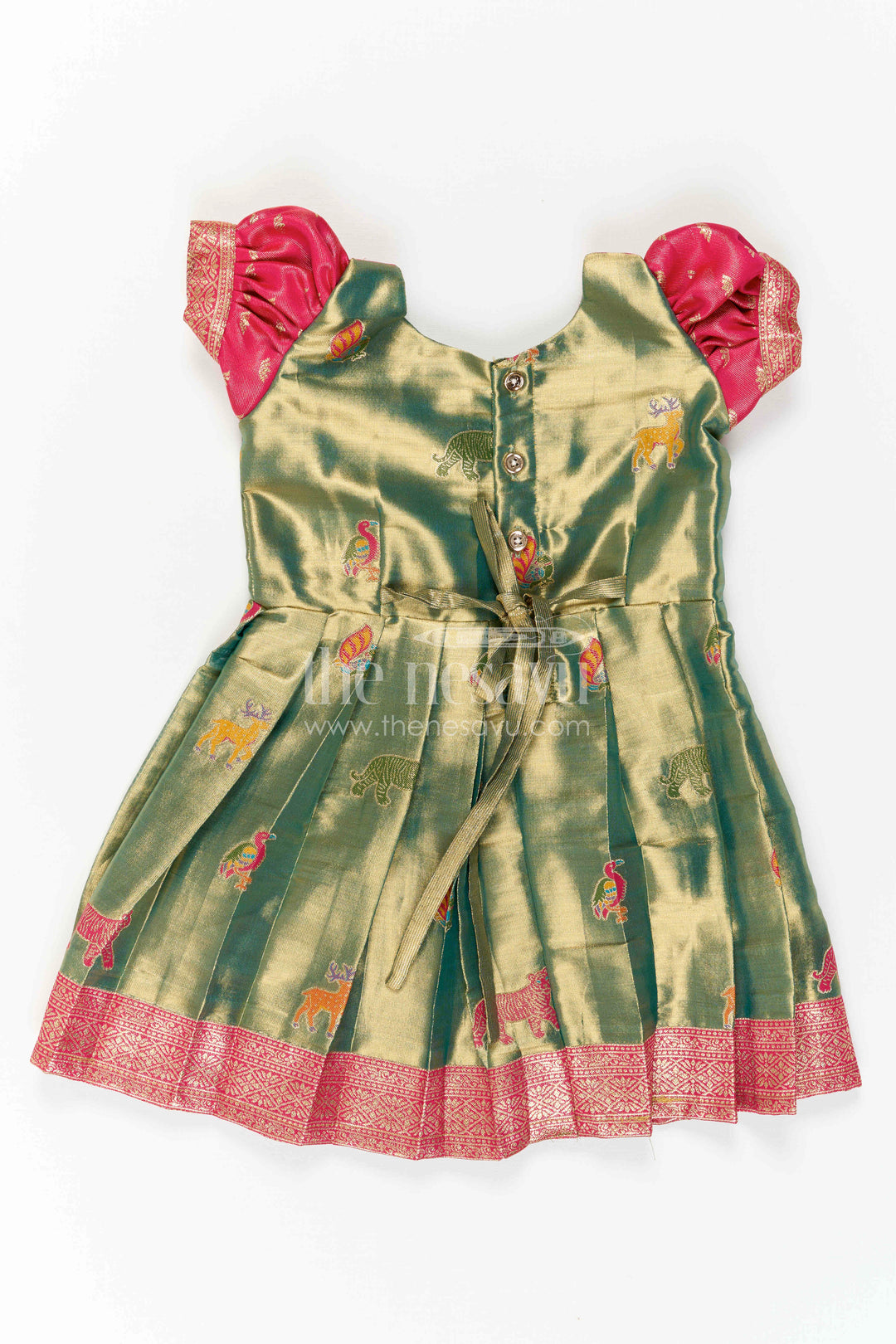 The Nesavu Girls Kanchi Silk Frock Baby Girl Kanchi Silk Frock for Festive Occasions and Weddings Nesavu Nesavu Baby Girl Kanchi Silk Frock With Woven Motifs And Festive Small Border Design