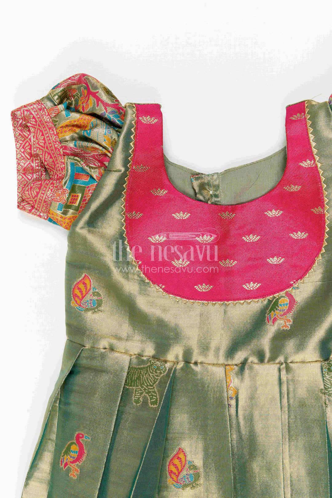 The Nesavu Girls Kanchi Silk Frock Baby Girl Kanchi Silk Frock for Festive Occasions and Weddings Nesavu Nesavu Baby Girl Kanchi Silk Frock With Woven Motifs And Festive Small Border Design