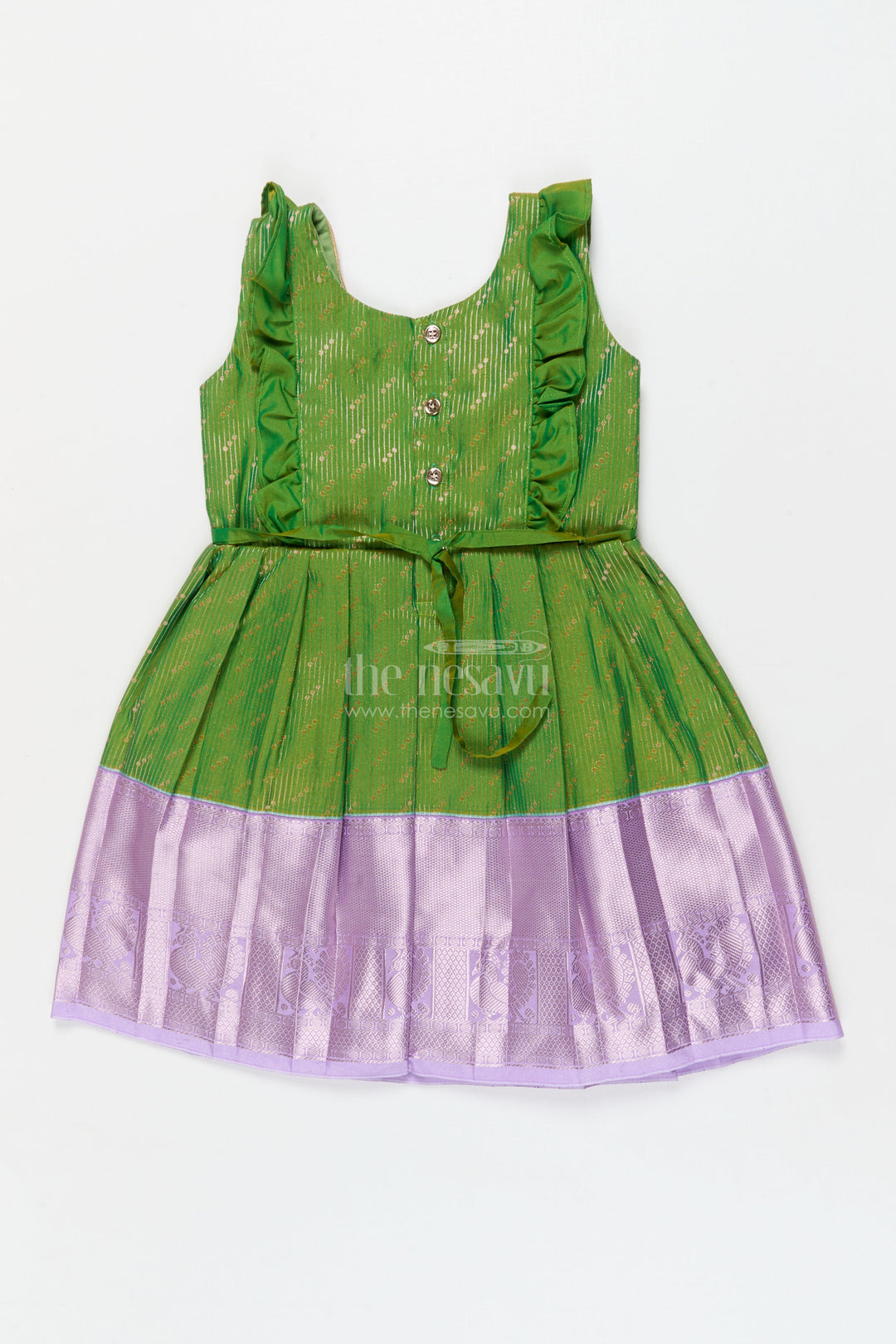 The Nesavu Girls Kanchi Silk Frock Baby Girl Kanchi Silk Frock for Poojas and Traditional Day Celebrations Nesavu Nesavu baby girl Kanchi silk frock for traditional school days, poojas, and ethnic family events
