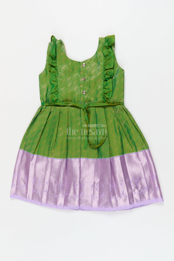 The Nesavu Girls Kanchi Silk Frock Baby Girl Kanchi Silk Frock for Poojas and Traditional Day Celebrations Nesavu Nesavu baby girl Kanchi silk frock for traditional school days, poojas, and ethnic family events