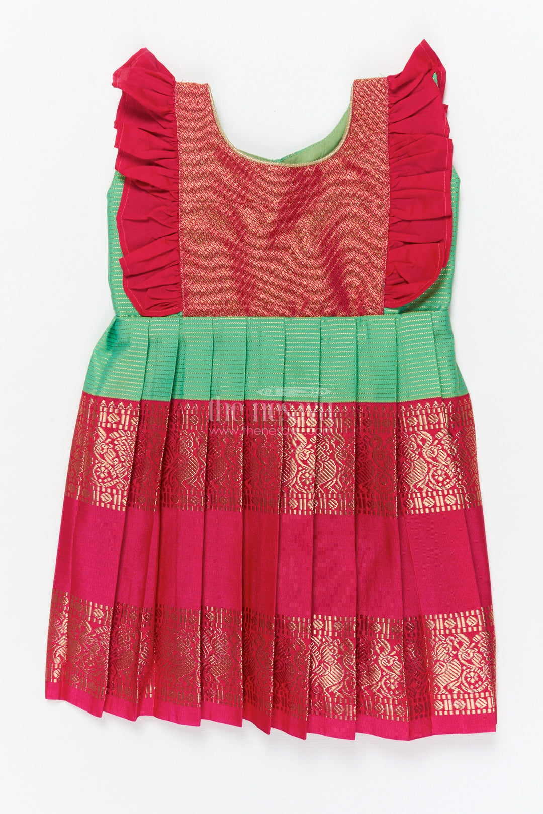 The Nesavu Girls Kanchi Silk Frock Baby Girl Kanchi Silk Frock for Temple Visits and Festive Family Occasions Nesavu 10 (NB) / Red / Style 1 KSF033AA-10 Nesavu baby girl Kanchi silk frock for temple functions, festive days, and traditional ceremonies
