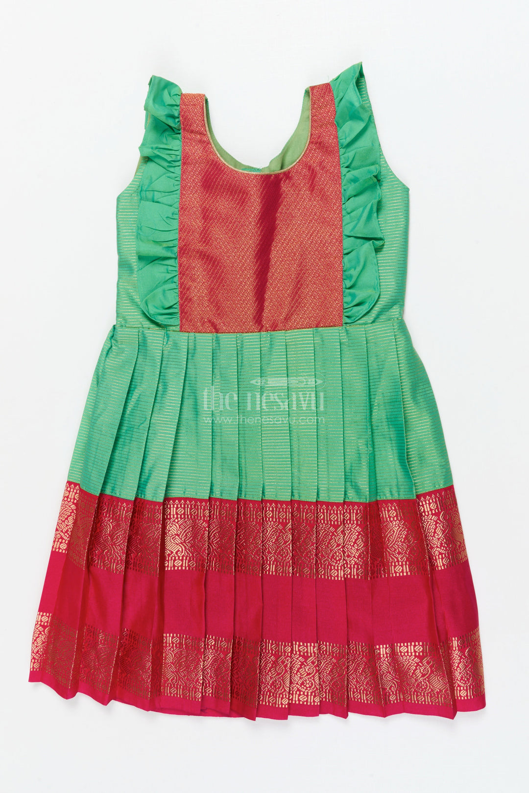 The Nesavu Girls Kanchi Silk Frock Baby Girl Kanchi Silk Frock for Temple Visits and Festive Family Occasions Nesavu 22 (4Y) / Red / Style 2 KSF033AB-22 Nesavu baby girl Kanchi silk frock for temple functions, festive days, and traditional ceremonies