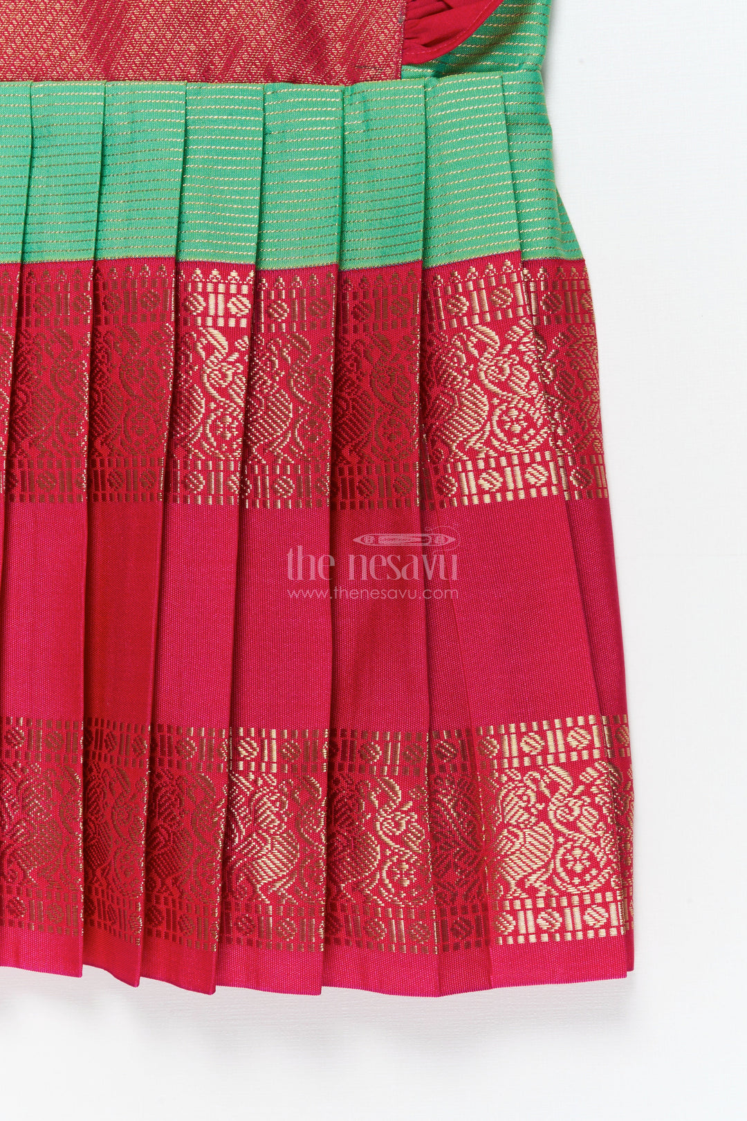 The Nesavu Girls Kanchi Silk Frock Baby Girl Kanchi Silk Frock for Temple Visits and Festive Family Occasions Nesavu Nesavu baby girl Kanchi silk frock for temple functions, festive days, and traditional ceremonies