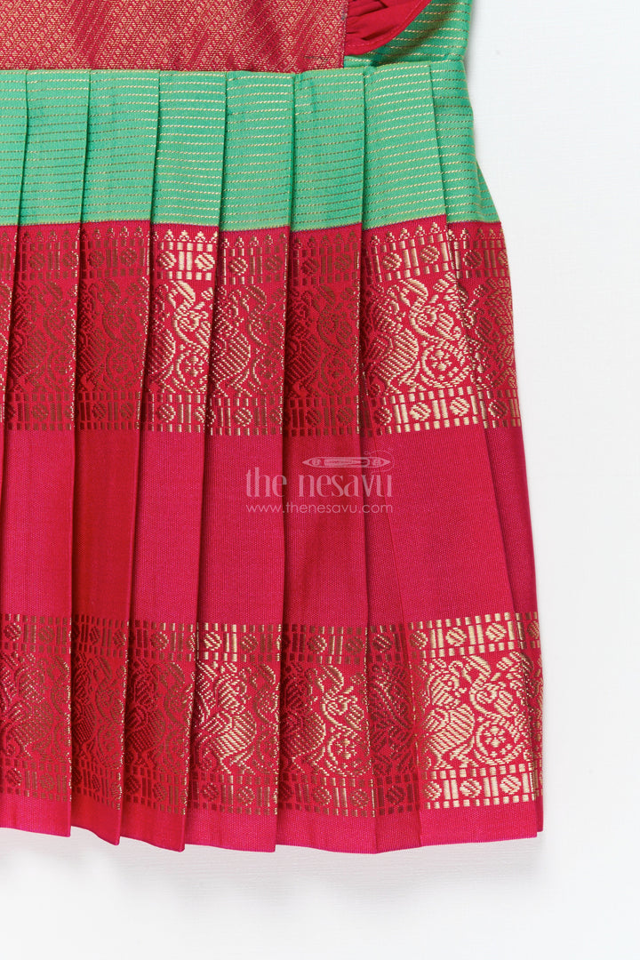 The Nesavu Girls Kanchi Silk Frock Baby Girl Kanchi Silk Frock for Temple Visits and Festive Family Occasions Nesavu Nesavu baby girl Kanchi silk frock for temple functions, festive days, and traditional ceremonies