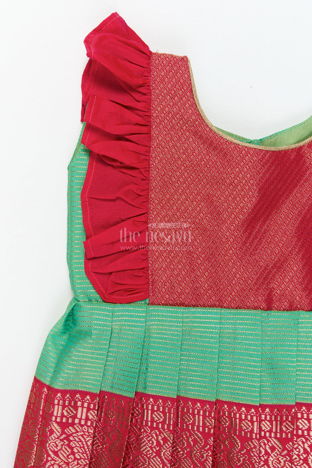 The Nesavu Girls Kanchi Silk Frock Baby Girl Kanchi Silk Frock for Temple Visits and Festive Family Occasions Nesavu Nesavu baby girl Kanchi silk frock for temple functions, festive days, and traditional ceremonies