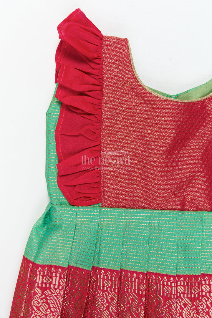 The Nesavu Girls Kanchi Silk Frock Baby Girl Kanchi Silk Frock for Temple Visits and Festive Family Occasions Nesavu Nesavu baby girl Kanchi silk frock for temple functions, festive days, and traditional ceremonies