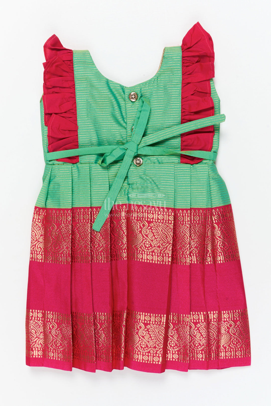 The Nesavu Girls Kanchi Silk Frock Baby Girl Kanchi Silk Frock for Temple Visits and Festive Family Occasions Nesavu Nesavu baby girl Kanchi silk frock for temple functions, festive days, and traditional ceremonies