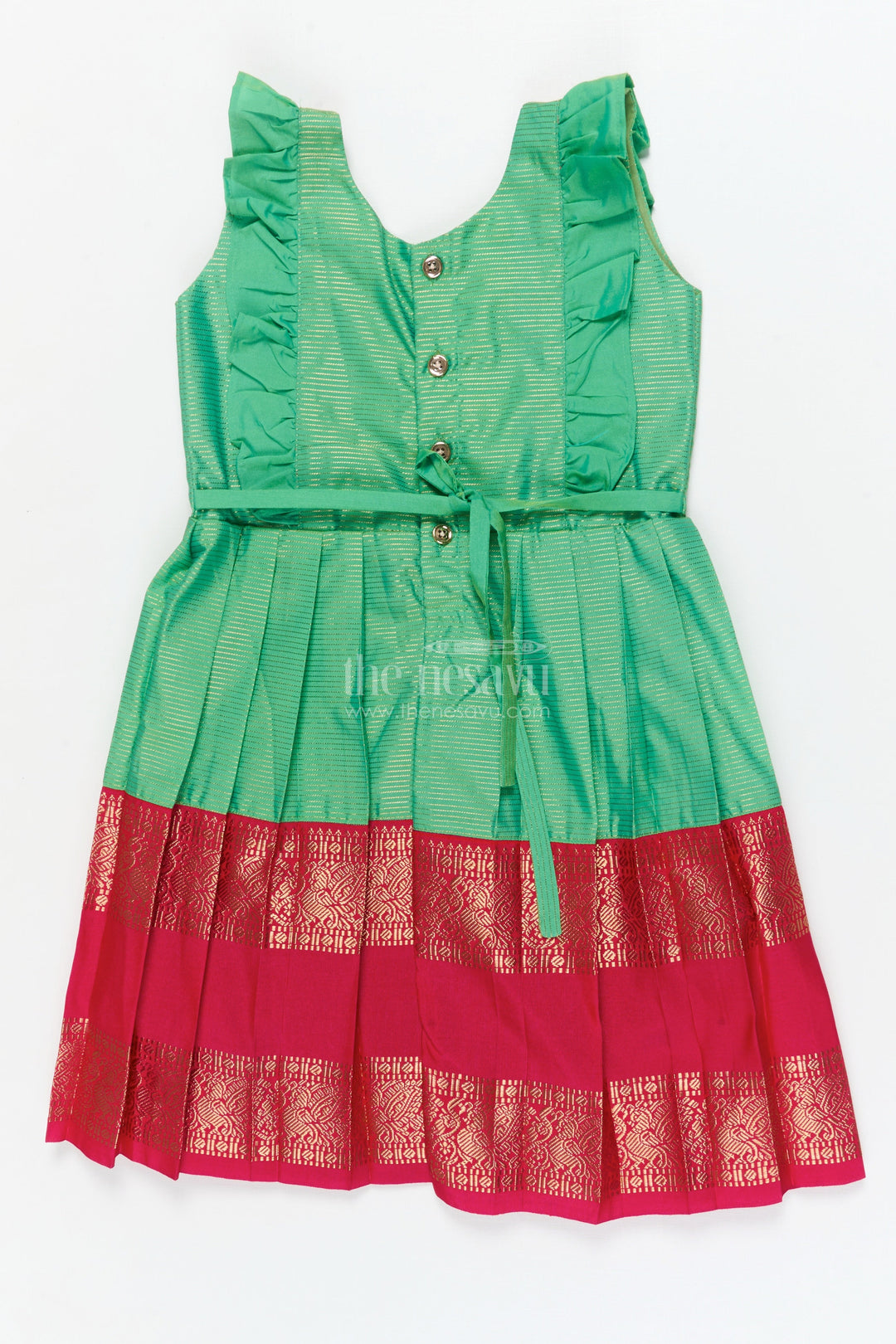 The Nesavu Girls Kanchi Silk Frock Baby Girl Kanchi Silk Frock for Temple Visits and Festive Family Occasions Nesavu Nesavu baby girl Kanchi silk frock for temple functions, festive days, and traditional ceremonies