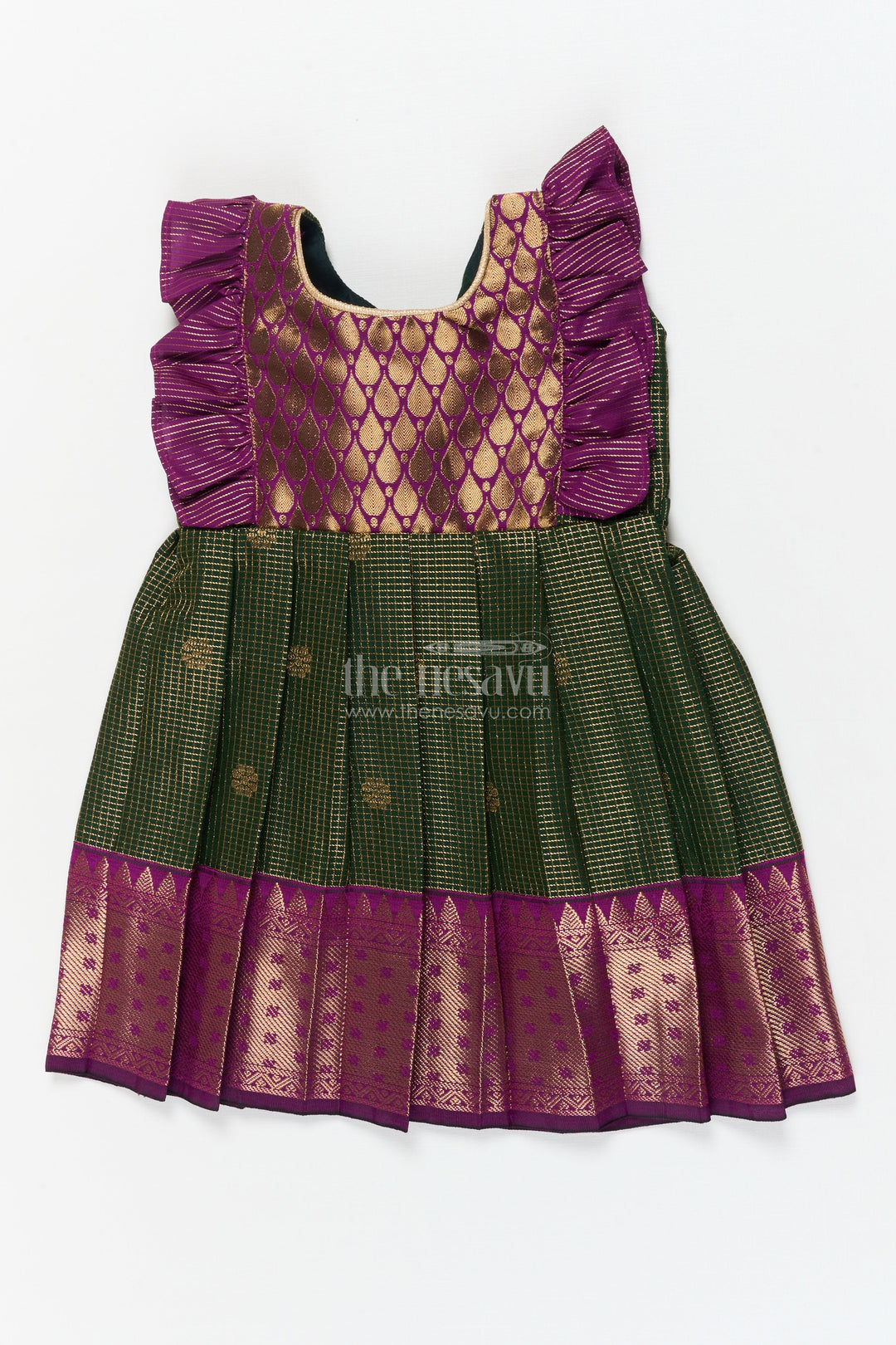 The Nesavu Girls Kanchi Silk Frock Baby Girl Kanchi Silk Frock for Traditional Functions and Temple Visits Nesavu 10 (NB) / Green / Style 3 KSF006AC-10 Nesavu baby girl Kanchi silk frock for weddings, festivals, and traditional celebrations