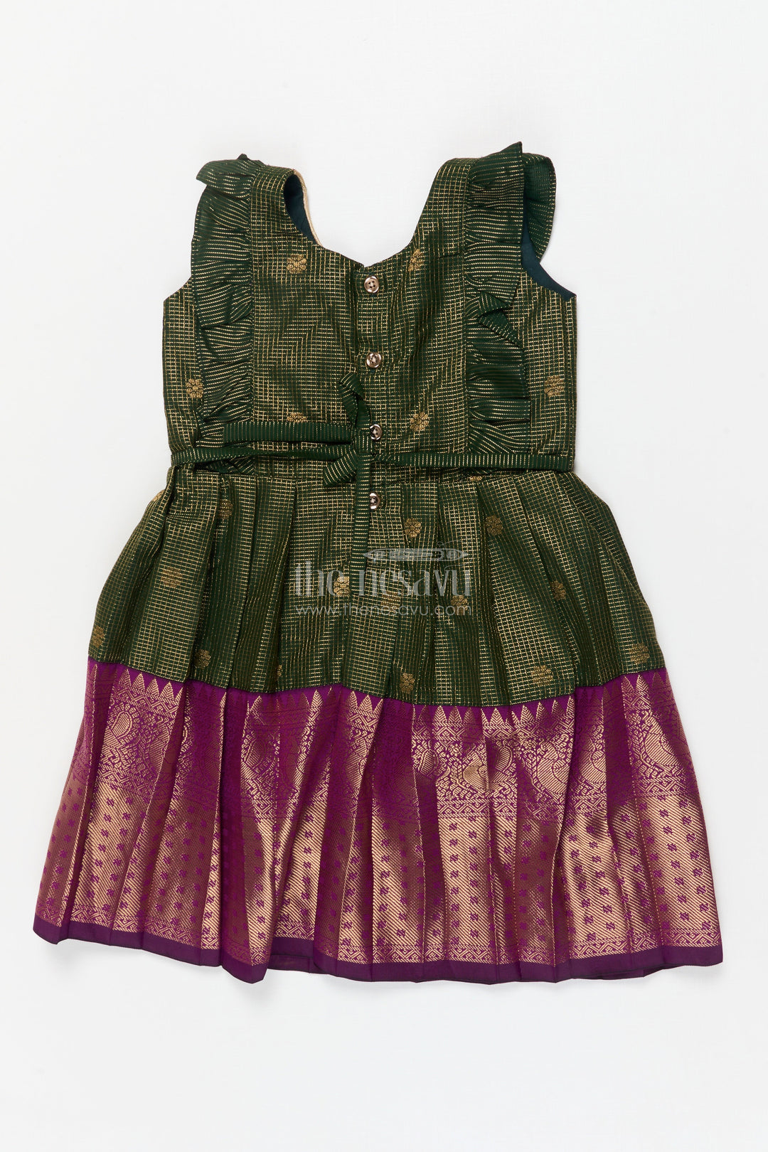 The Nesavu Girls Kanchi Silk Frock Baby Girl Kanchi Silk Frock for Traditional Functions and Temple Visits Nesavu Nesavu baby girl Kanchi silk frock for weddings, festivals, and traditional celebrations