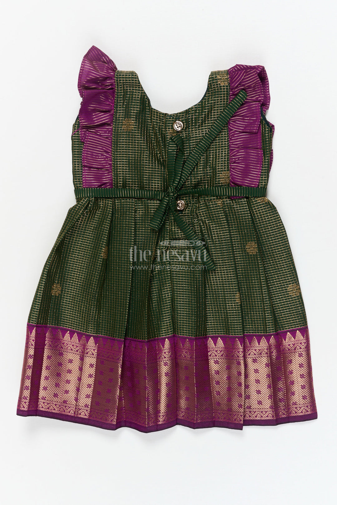 The Nesavu Girls Kanchi Silk Frock Baby Girl Kanchi Silk Frock for Traditional Functions and Temple Visits Nesavu Nesavu baby girl Kanchi silk frock for weddings, festivals, and traditional celebrations