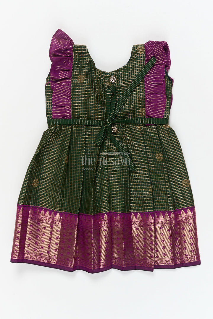 The Nesavu Girls Kanchi Silk Frock Baby Girl Kanchi Silk Frock for Traditional Functions and Temple Visits Nesavu Nesavu baby girl Kanchi silk frock for weddings, festivals, and traditional celebrations