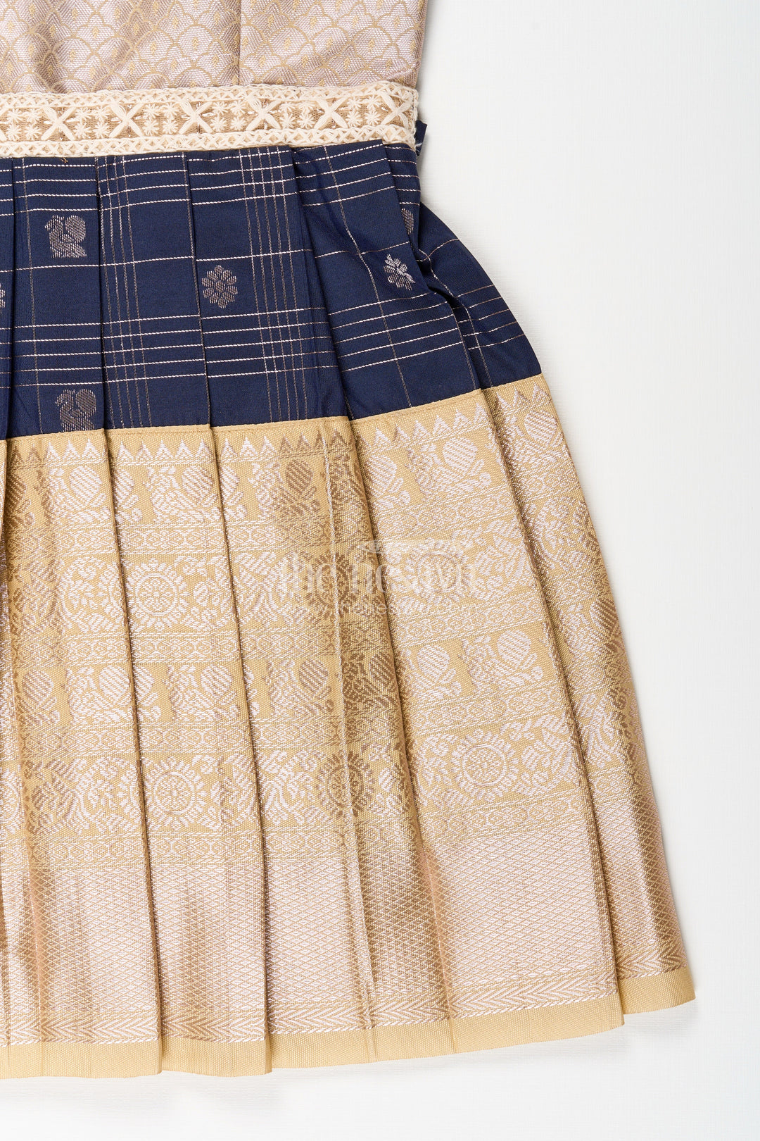 The Nesavu Girls Kanchi Silk Frock Baby Girl Kanchipuram Silk Frock for Weddings and Festive Parties Nesavu Nesavu baby girl kanchipuram silk frock in black and gold for festive and wedding occasions