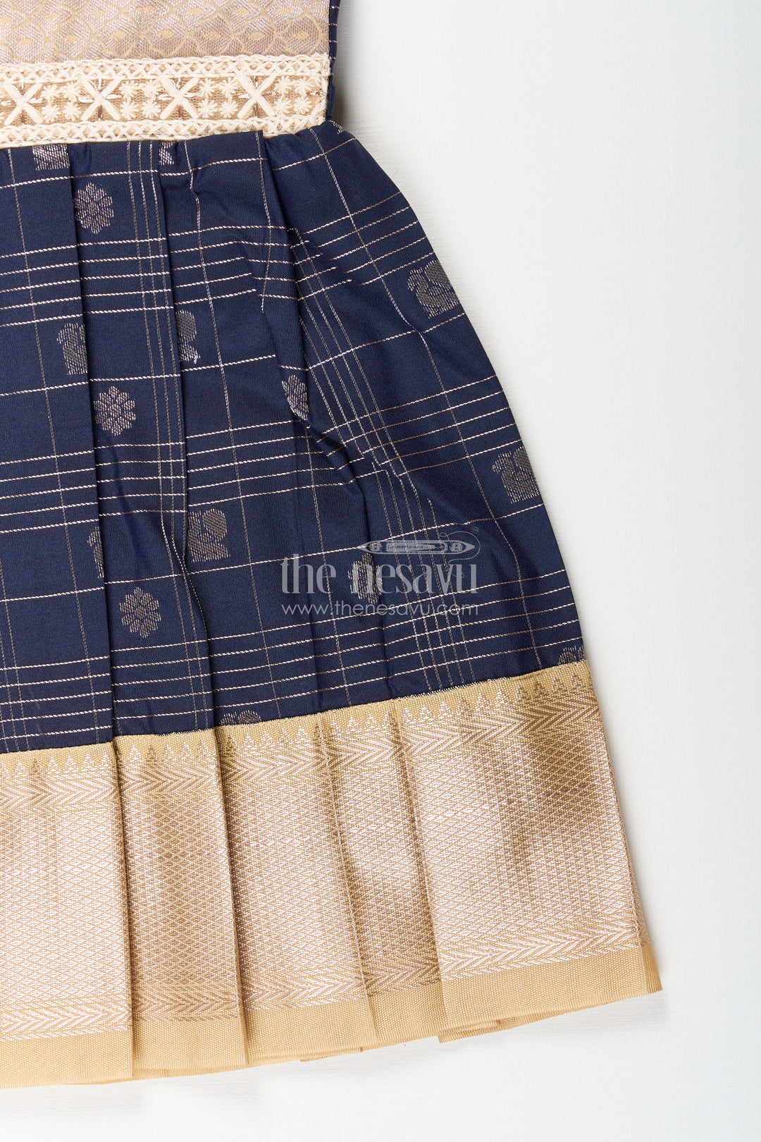 The Nesavu Girls Kanchi Silk Frock Baby Girl Kanchipuram Silk Frock for Weddings and Festive Parties Nesavu Nesavu baby girl kanchipuram silk frock in black and gold for festive and wedding occasions