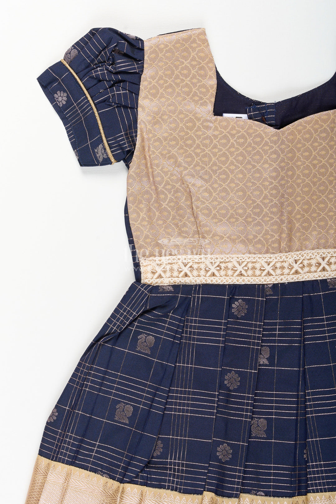 The Nesavu Girls Kanchi Silk Frock Baby Girl Kanchipuram Silk Frock for Weddings and Festive Parties Nesavu Nesavu baby girl kanchipuram silk frock in black and gold for festive and wedding occasions