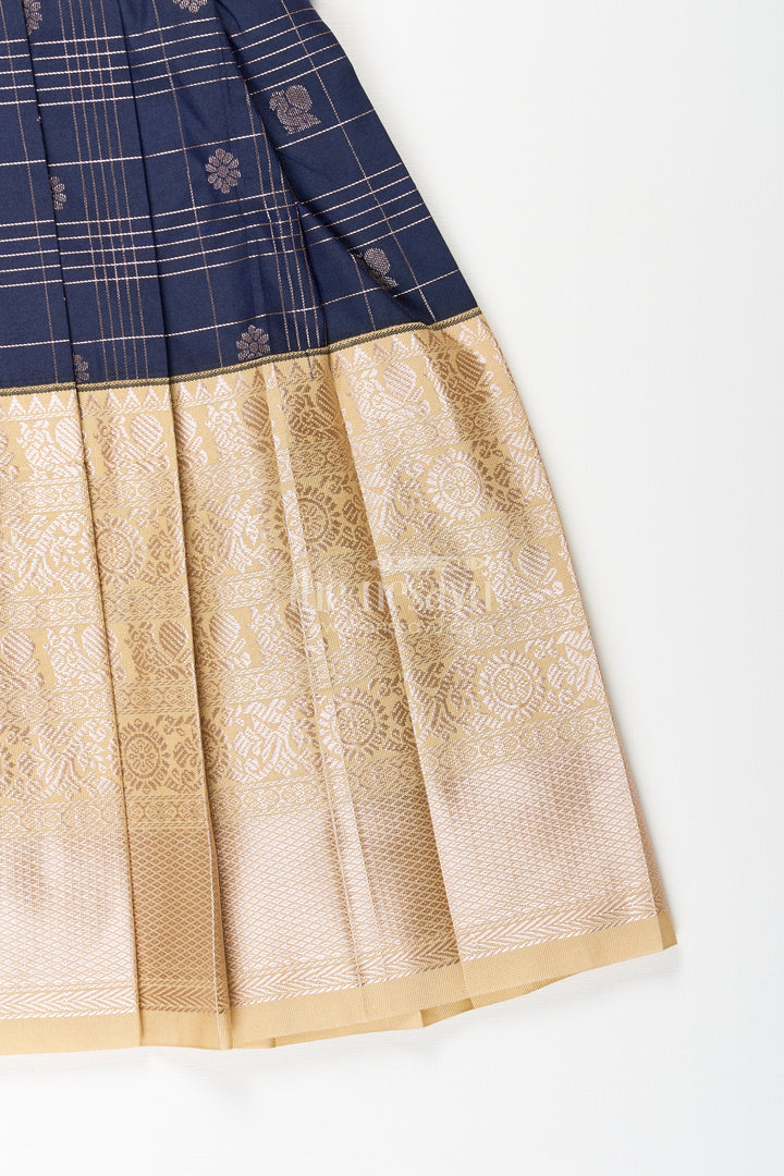 The Nesavu Girls Kanchi Silk Frock Baby Girl Kanchipuram Silk Frock for Weddings and Festive Parties Nesavu Nesavu baby girl kanchipuram silk frock in black and gold for festive and wedding occasions