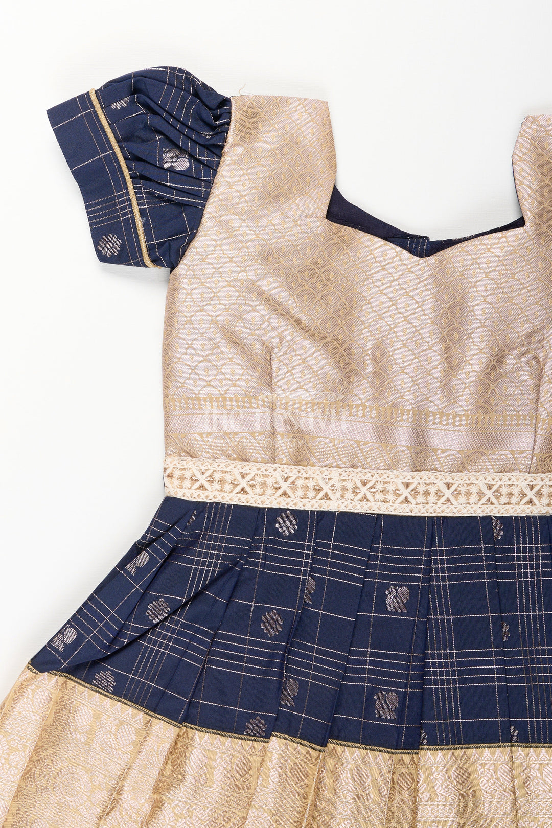 The Nesavu Girls Kanchi Silk Frock Baby Girl Kanchipuram Silk Frock for Weddings and Festive Parties Nesavu Nesavu baby girl kanchipuram silk frock in black and gold for festive and wedding occasions