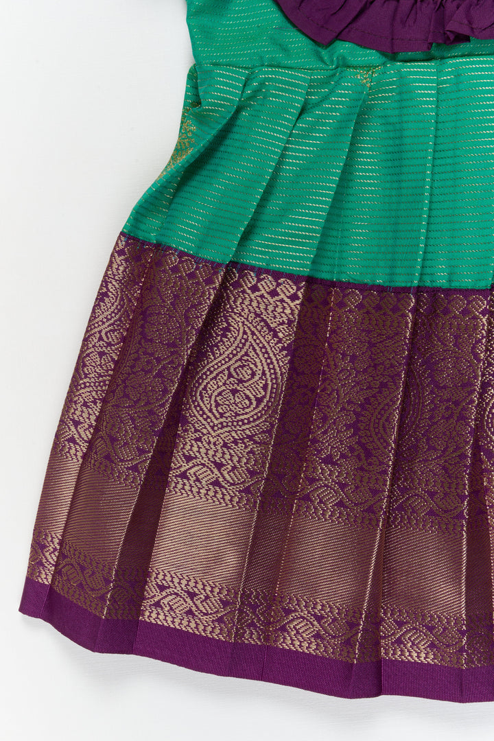 The Nesavu Girls Kanchi Silk Frock Baby Girl Kanchipuram Silk Frock for Weddings and Traditional Photoshoots Nesavu Nesavu baby girl kanchipuram silk frock with zari border for weddings and traditional functions