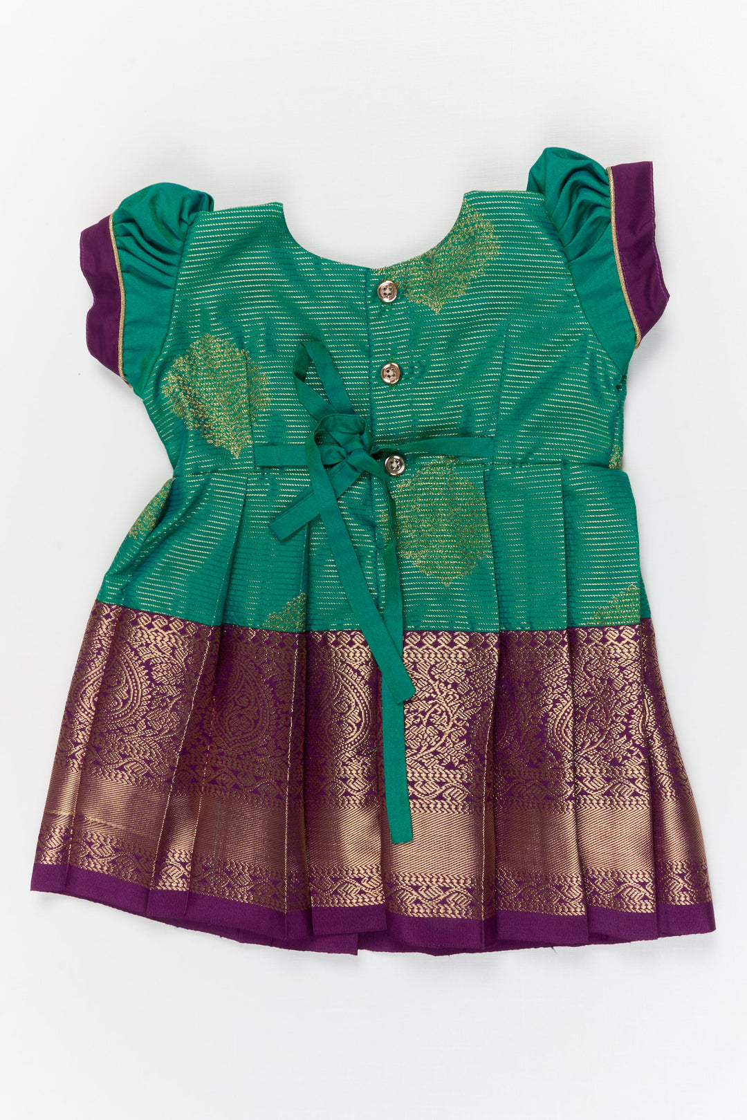 The Nesavu Girls Kanchi Silk Frock Baby Girl Kanchipuram Silk Frock for Weddings and Traditional Photoshoots Nesavu Nesavu baby girl kanchipuram silk frock with zari border for weddings and traditional functions