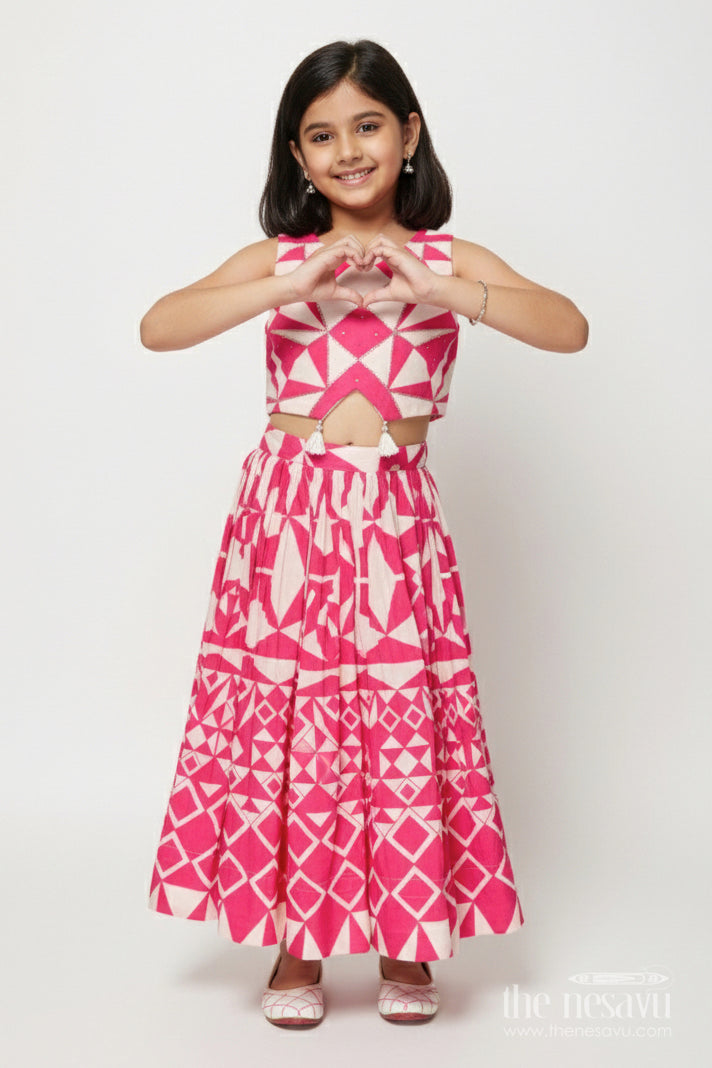 The Nesavu Girls Lehenga Choli Baby Girl Lehenga Choli for Festive Functions and Weddings Nesavu 18 (2Y) / Pink GL795A-18 Nesavu baby girl lehenga choli weddings festive occasions printed modal silk