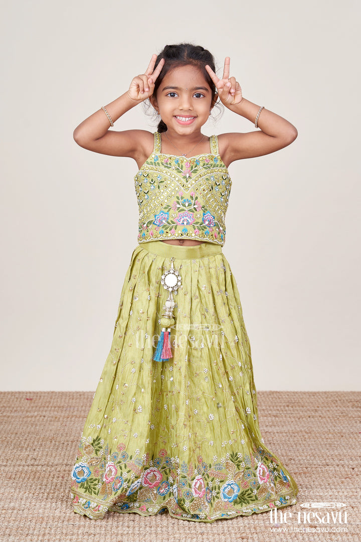 The Nesavu Girls Lehenga Choli Baby Girl Lehenga Choli for Traditional Events and Wedding Functions Nesavu 18 (2Y) / Green GL733A-18 Nesavu baby girl lehenga choli set silk weddings traditional festive occasions