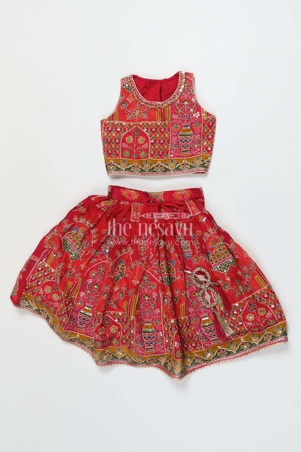 The Nesavu Girls Lehenga Choli Baby Girl Lehenga Choli for Traditional Festivals and Weddings Nesavu 16 (1Y) / Red GL778A-16 Nesavu baby girl lehenga choli in embroidered viscose silk for weddings and festive celebrations