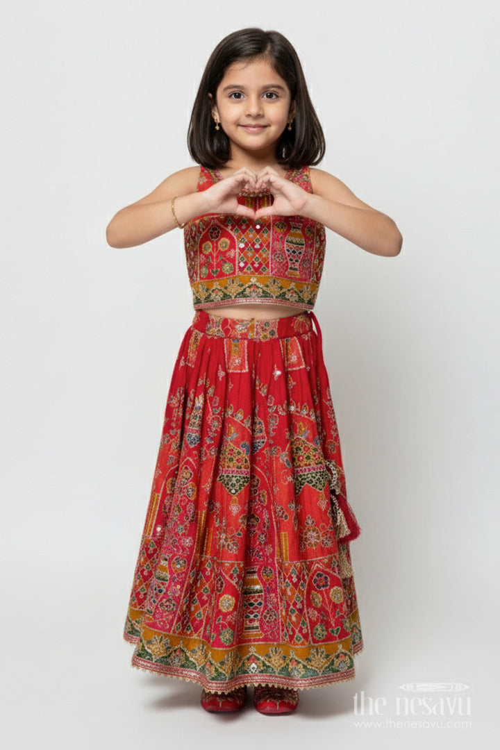 The Nesavu Girls Lehenga Choli Baby Girl Lehenga Choli for Traditional Festivals and Weddings Nesavu 16 (1Y) / Red GL778A-16 Nesavu baby girl lehenga choli in embroidered viscose silk for weddings and festive celebrations