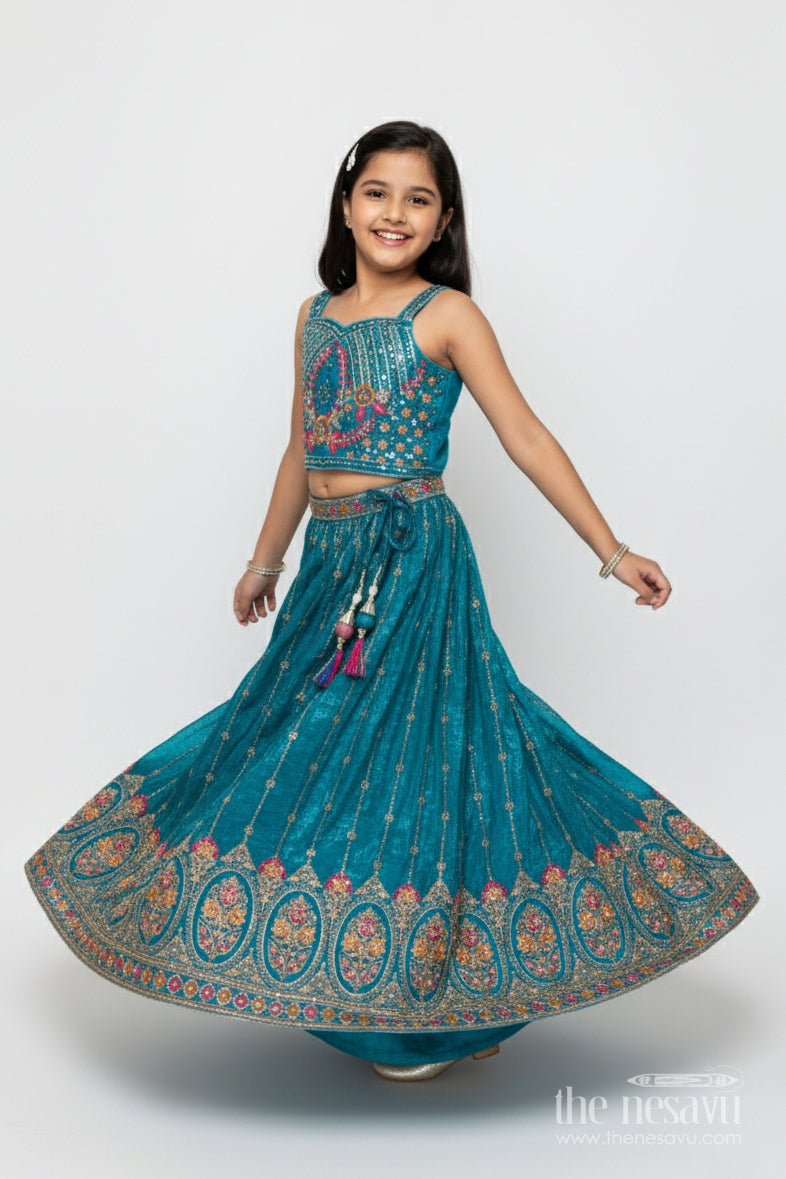 The Nesavu Girls Lehenga Choli Baby Girl Lehenga Choli Set for Weddings and Festive Functions Nesavu 16 (1Y) / Green GL704B-16 Nesavu baby girl lehenga choli set viscose silk weddings grand festive occasions