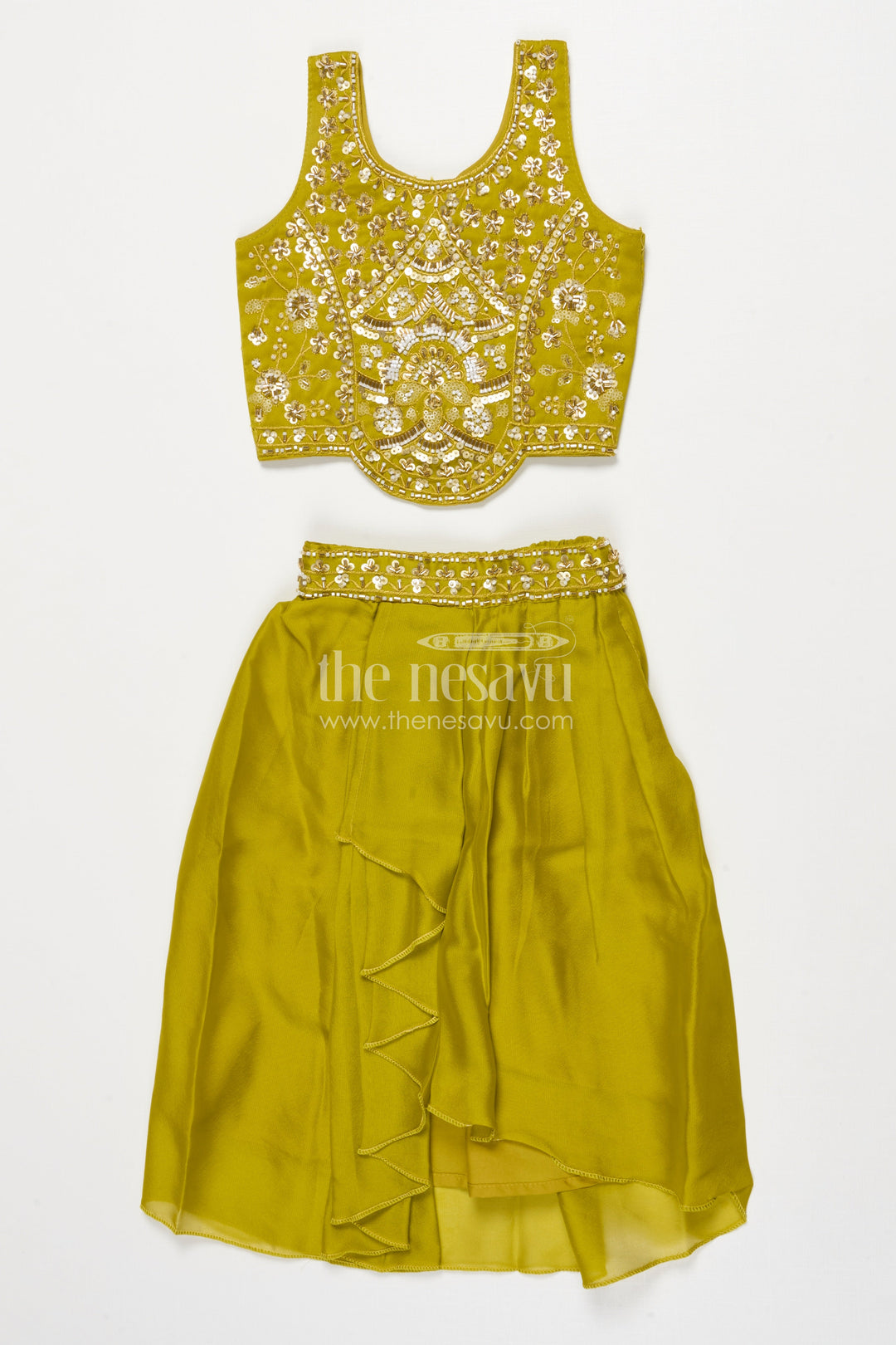 The Nesavu Girls Fancy Lehenga Baby Girl Lehenga for Festive Celebrations and Birthday Functions Nesavu 16 (1Y) / Yellow GL708B-16 Nesavu baby girl lehenga embellished yoke dupatta birthdays traditional functions